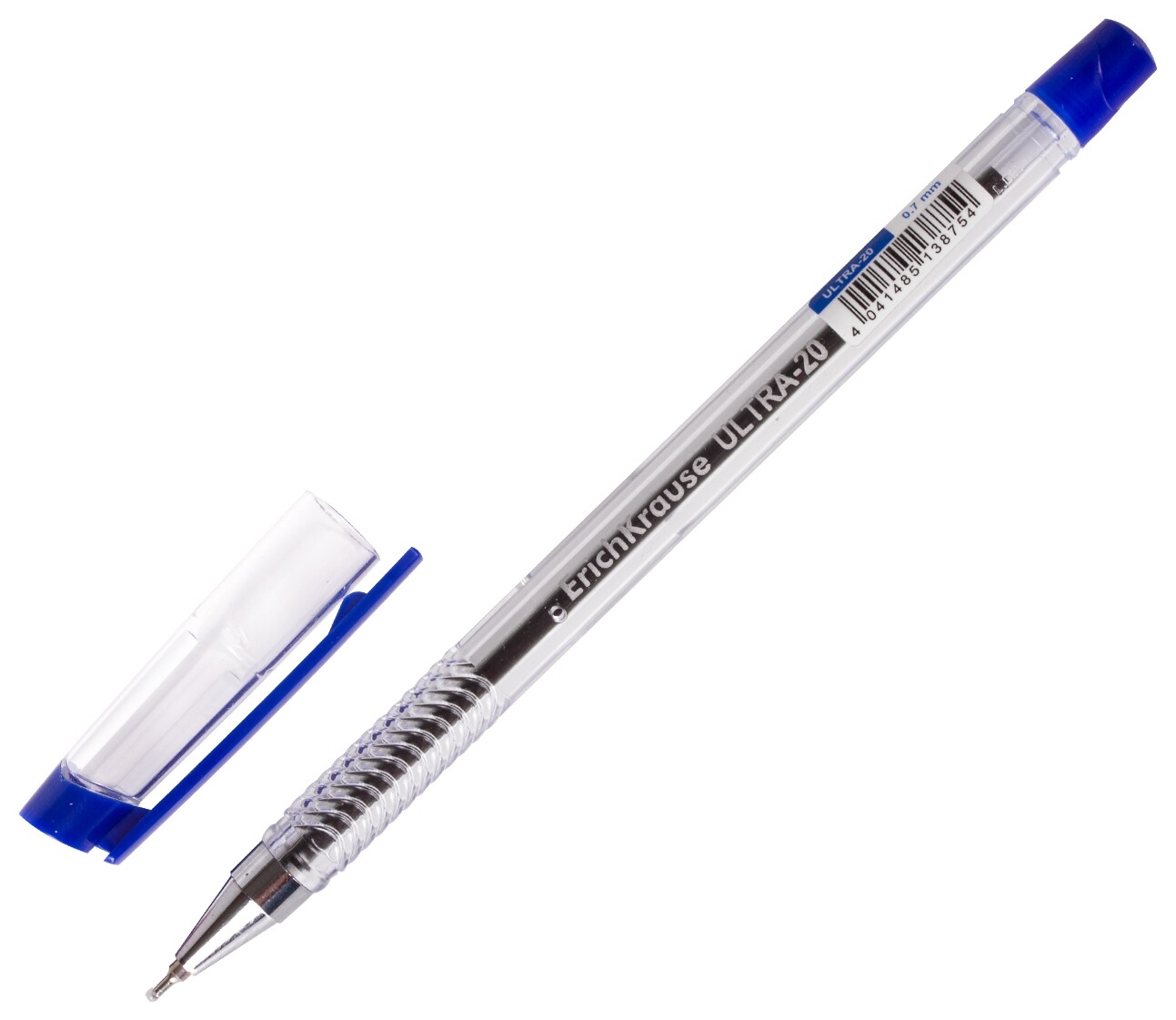 Ручка шариковая масляная Erich Krause "Ultra-20", синяя, корпус прозрачный, узел 0,7 мм, линия письма 0,26 мм Erich krause