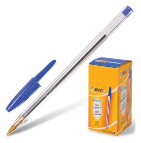 Ручка шариковая Bic "Cristal", синяя, корпус прозрачный, узел 1 мм, линия письма 0,32 мм BIC