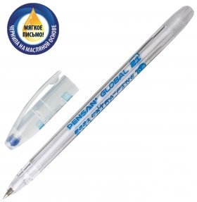 Ручка шариковая масляная Pensan "Global-21", синяя, корпус прозрачный, узел 0,5 мм, линия письма 0,3 мм Pensan
