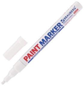 Маркер-краска лаковый (Paint Marker) 2 мм, белый, нитро-основа, алюминиевый корпус, Brauberg Professional Plus Brauberg