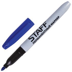Маркер перманентный (Нестираемый) Staff, синий, эргономичный корпус, круглый наконечник, 2 мм Staff