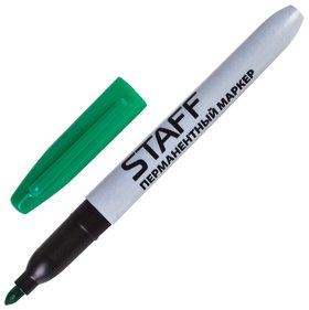 Маркер перманентный (Нестираемый) Staff, зеленый, эргономичный корпус, круглый наконечник, 2 мм Staff