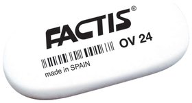 Ластик Factis Ov 24, 49х24х9 мм, белый, овальный, мягкий, синтетический каучук Factis
