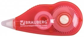 Корректирующая лента Brauberg, 5 мм х 6 м, корпус красный, с подкручиванием, блистер Brauberg