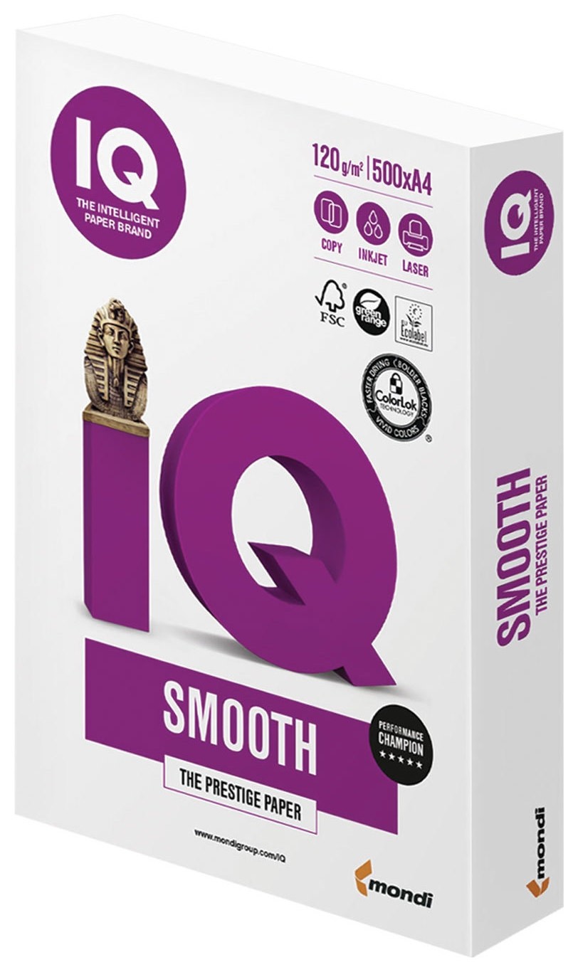 

Бумага IQ SMOOTH, А4, 120 г/м2, 500 листов, класс "А+", Австрия, белизна 170% (CIE)