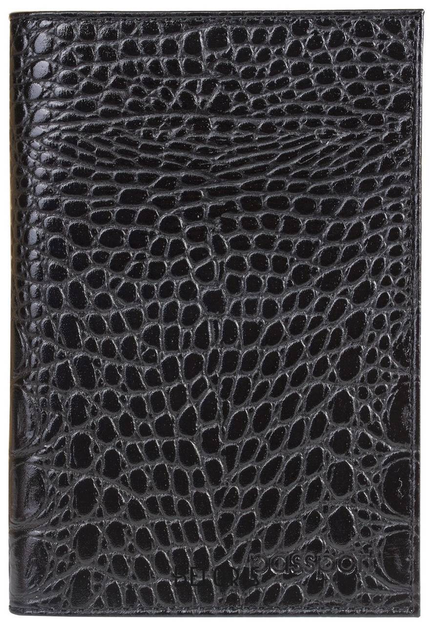 Обложка для паспорта Befler Кайман, натуральная кожа, тисненениекрокодил, черная Befler