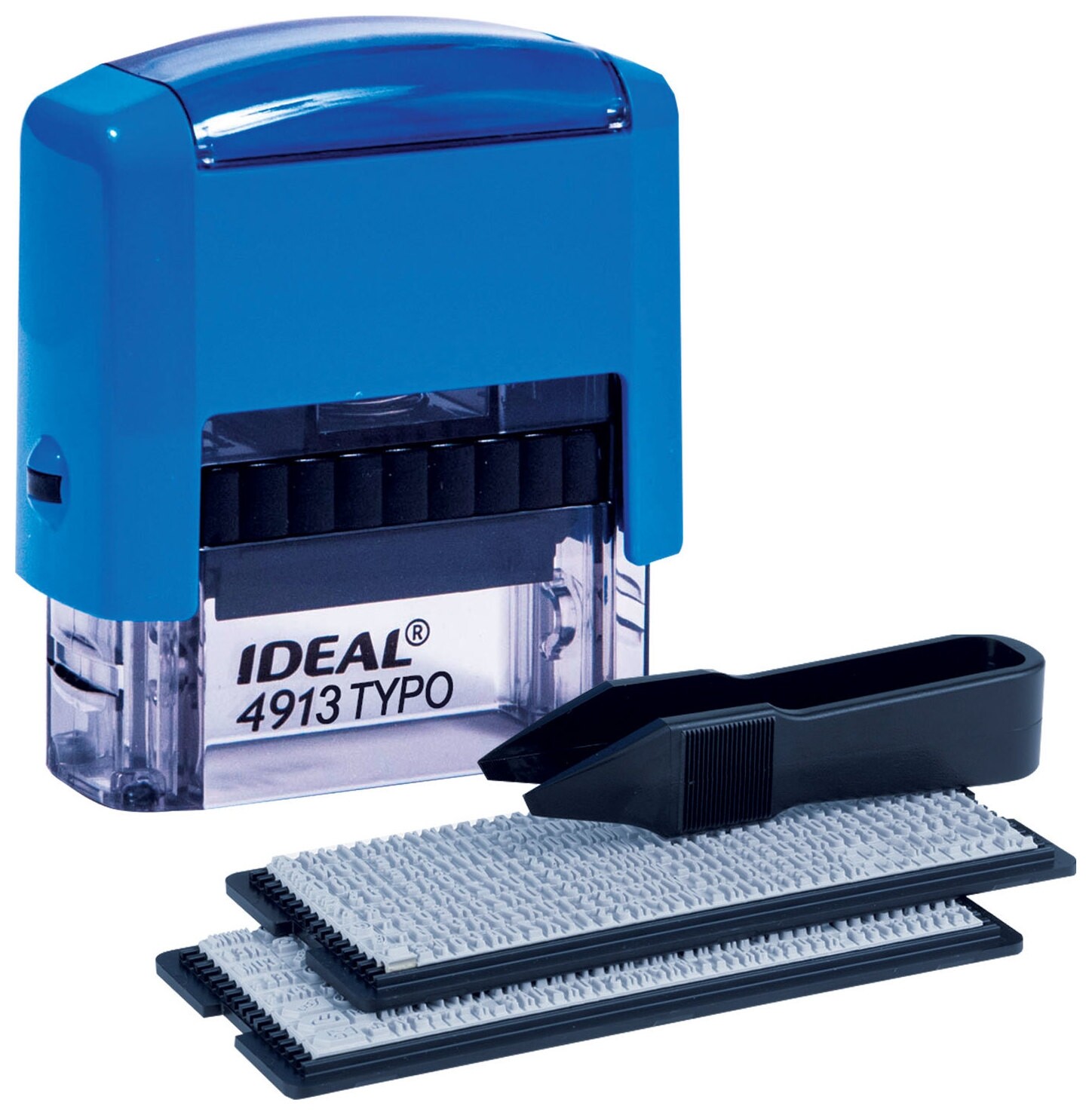 Штамп самонаборный 5-строчный, размер оттиска 58х22 мм, синий без рамки, Trodat Ideal 4913 P2, кассы Trodat