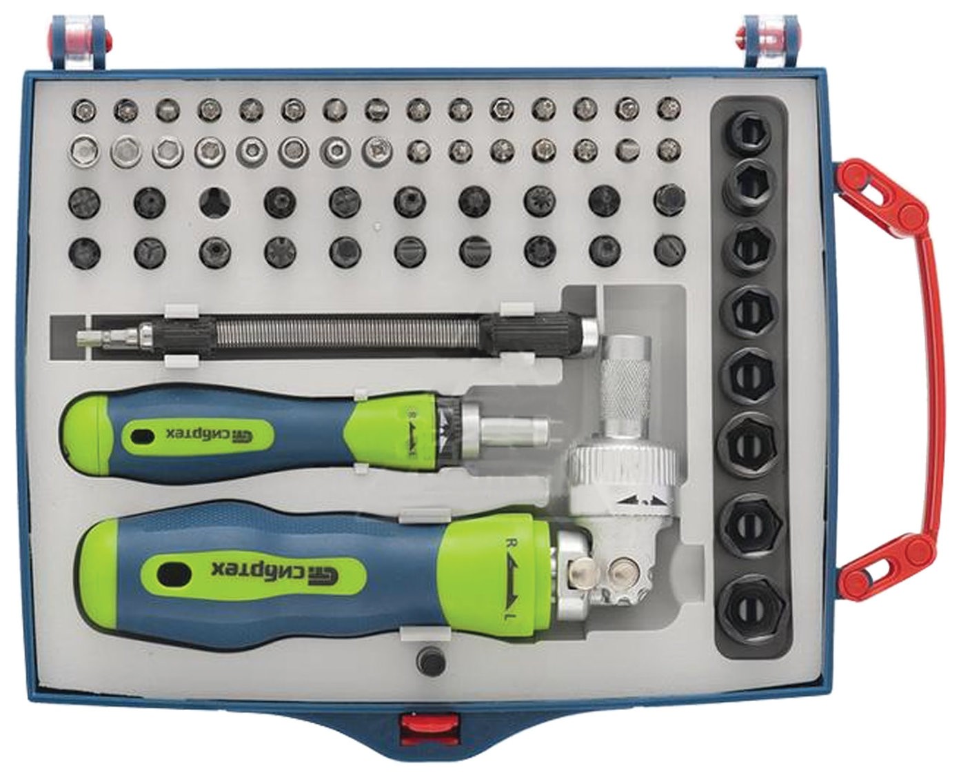 Набор отверток реверсивных с битами и торцевыми насадками, 61 предмет, СИБРТЕХ, CrV, пластиковый бокс Сибртех