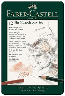 Набор художественный Faber-castell "Pitt Monochrome", 12 предметов, металлическая коробка Faber-castell