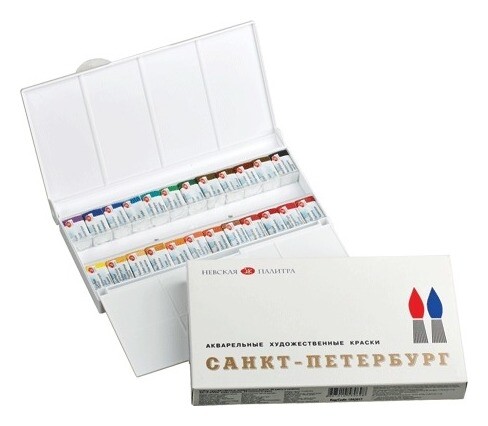 Краски акварельные художественные "Санкт-петербург", 24 цвета, кювета 2,5 мл, пластиковая коробка  Невская палитра