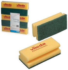 Губки Vileda "Виледа", комплект 10 шт., для любых поверхностей, желтые, зеленый абразив, 7х15 см Vileda