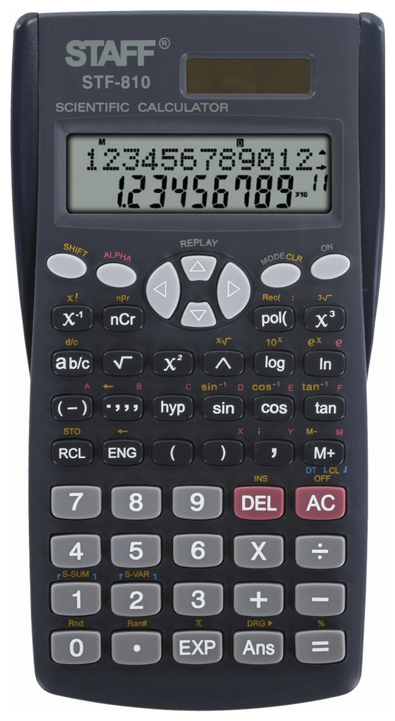 

Калькулятор инженерный двухстрочный Staff Stf-810 (181х85 мм), 240 функций, 10+2 разрядов, двойное питание