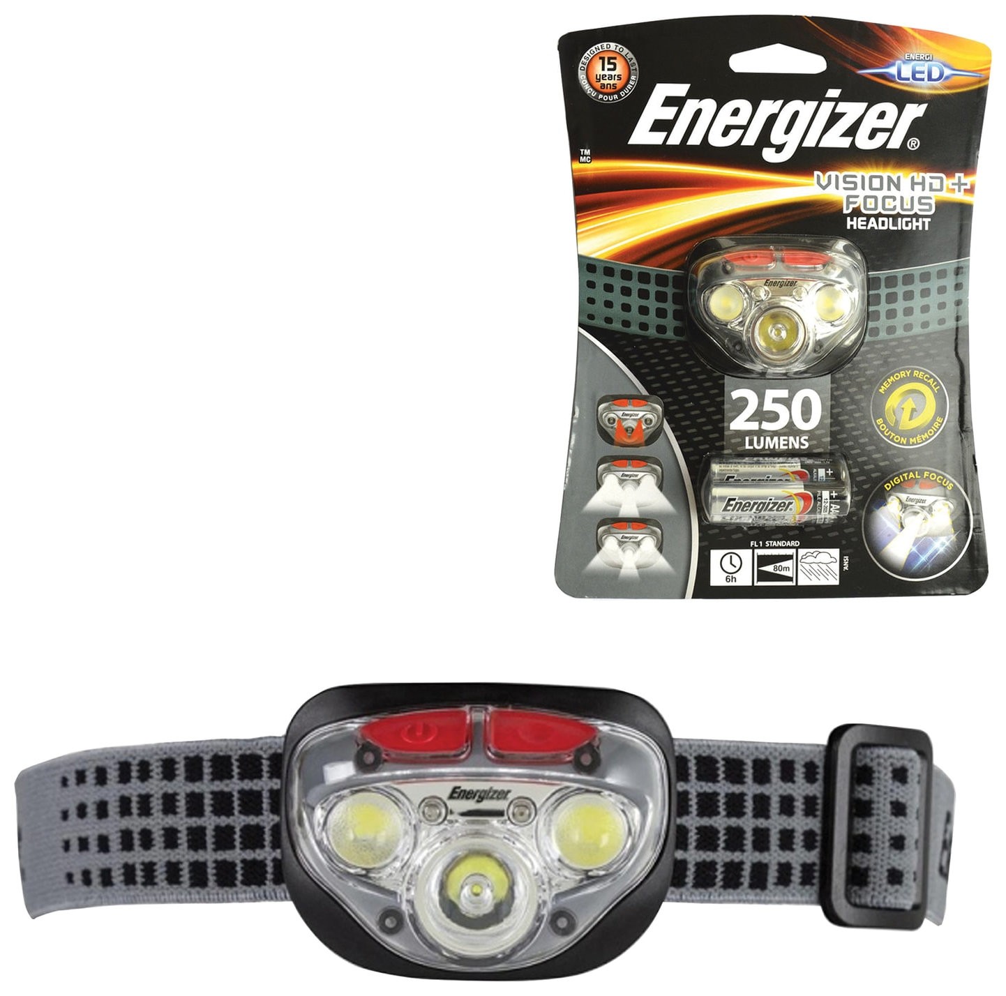 Фонарь налобный светодиодный ENERGIZER Headlight Vision HD + Focus, 5хLED, питание 3хААА (в комплекте)