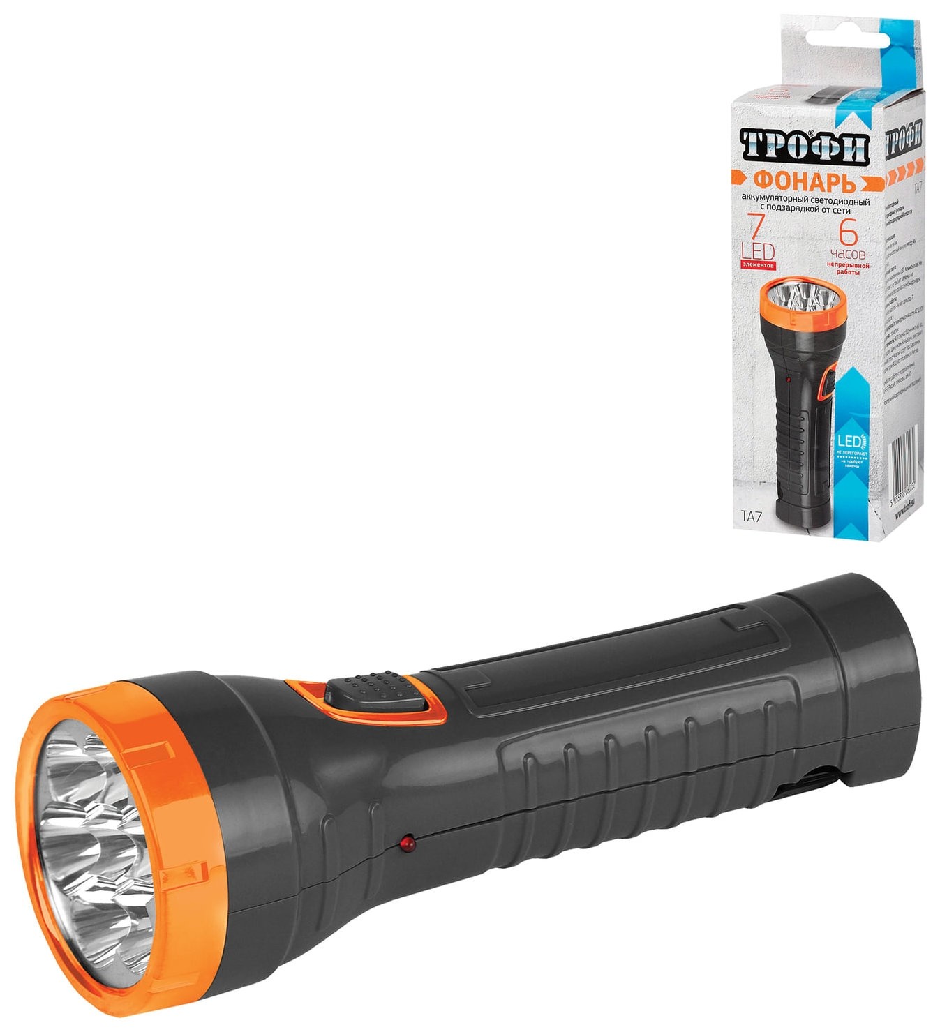 

Фонарь светодиодный ТРОФИ TA7, 7 х LED, аккумуляторный, заряд от 220 V