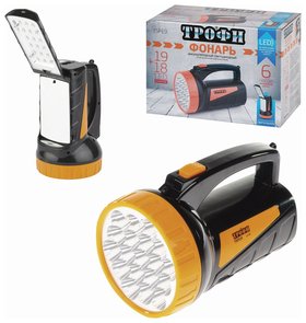 Фонарь-прожектор светодиодный ТРОФИ TSP19, 19 х LED + 18 x LED, 2 режима, аккумуляторный, заряд от 220 V Трофи
