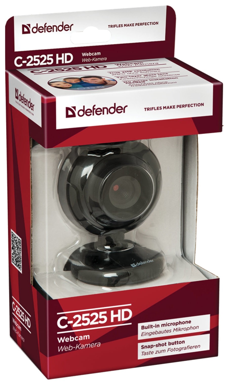 Веб-камера DEFENDER C-2525HD, 2 Мп, микрофон, USB 2.0, регулируемое крепление, черная