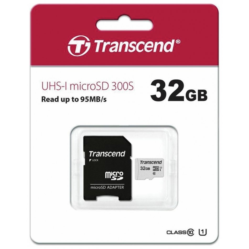 Карта памяти microSDHC 32 GB TRANSCEND UHS-I U3, 95 Мб/сек (class 10), адаптер