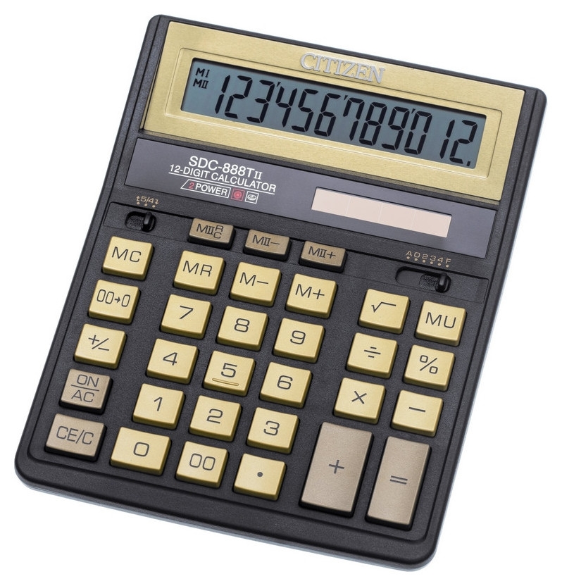 Калькулятор настольный Citizen Sdc-888tiige (203х158 мм), 12 разрядов, двойное питание, золотой