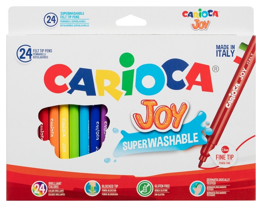 Фломастеры Carioca Joy, 24 цвета, суперсмываемые, вентилируемый колпачок, картонная коробка