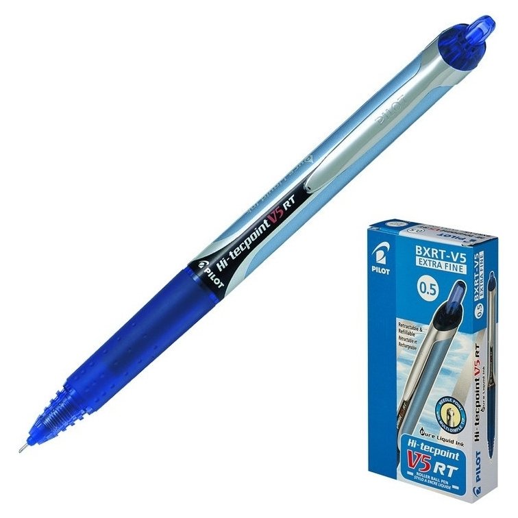 Ручка-роллер автоматическая Pilot Hi-tecpoint V5 Rt, узел-игла 0.5мм, линия 0.25мм, чернила синие