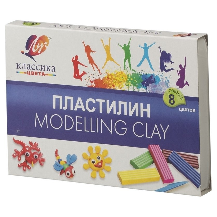 Пластилин классический Классика, 8 цветов, со стеком, картонная упаковка