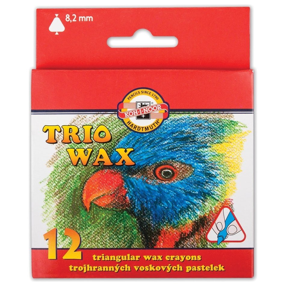 Восковые мелки Trio Wax 12 цветов, трехгранные, картонная упаковка с европодвесом