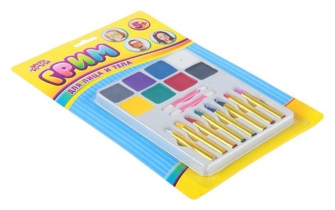 Грим для лица и тела, 8 карандашей и 8 цветов + 2 аппликатора