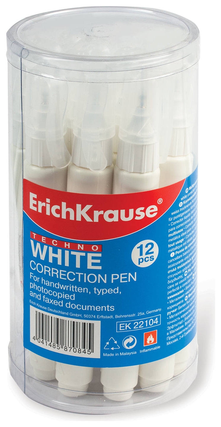 Ручка-корректор 6 мл, Erich Krause Techno White, с металлическим наконечником
