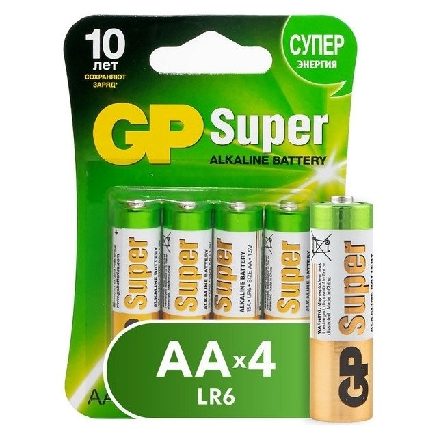 Батарейка алкалиновая GP Super, AA, Lr6-4bl, 1.5в, блистер, 4 шт.