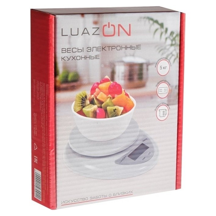 Весы кухонные Luazon Lvk-501, электронные, до 5 кг, белые