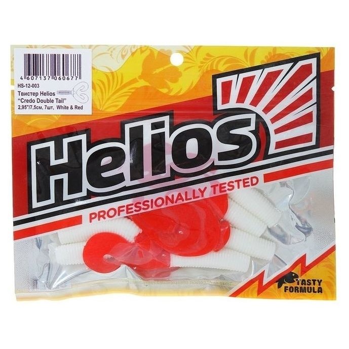Твистер Helios Credo Double Tail 7,5 см White  Red Hs-12-003 (Набор 7 шт)