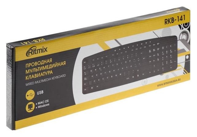 Клавиатура Ritmix Rkb-141, проводная, мембранная, 116 клавиш, Usb, кабель 1.3м, черная