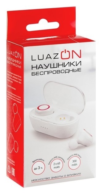 Наушники беспроводные Luazon Vbt-2.0, вакуумные, Bluetooth 5.0, 300 мАч бокс, белые