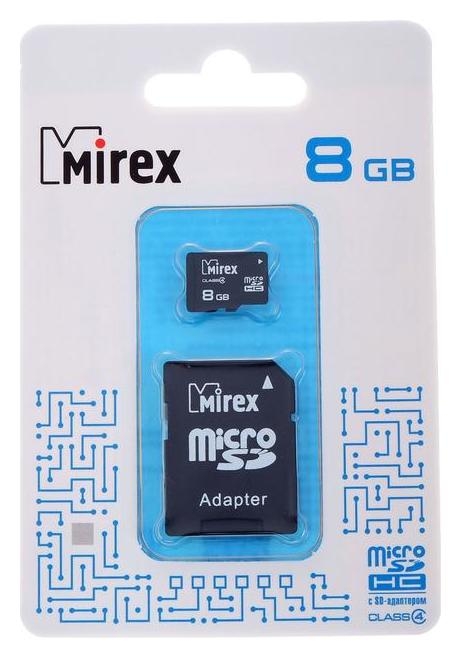 Карта памяти Mirex Microsd, 8 Гб, Sdhc, класс 4, с адаптером SD