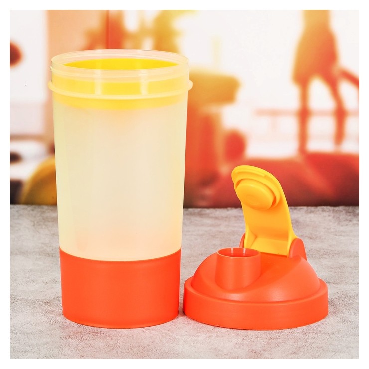 Шейкер спортивный с чашей под протеин, цвет оранжевый, 500 мл