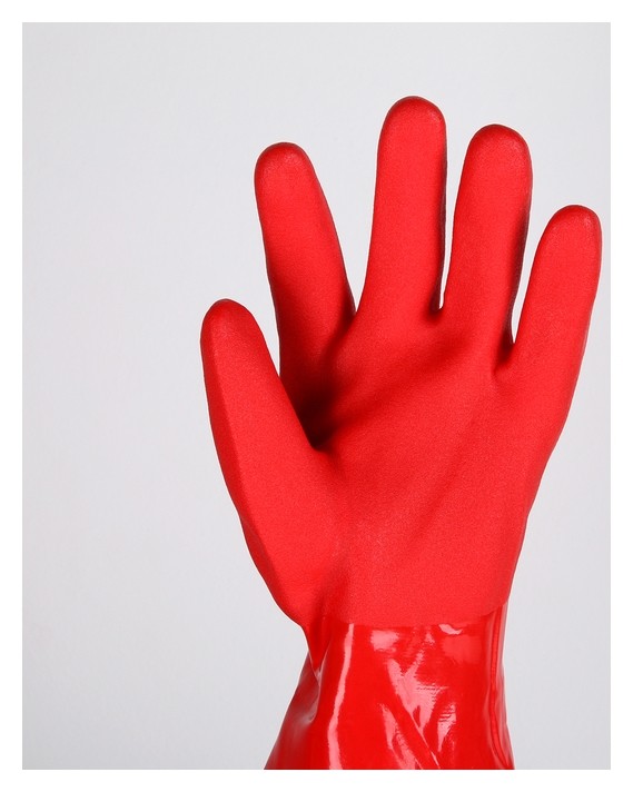 Перчатки хозяйственные латексные с утеплителем, размер L, длинные манжеты, 100 гр, цвет красный