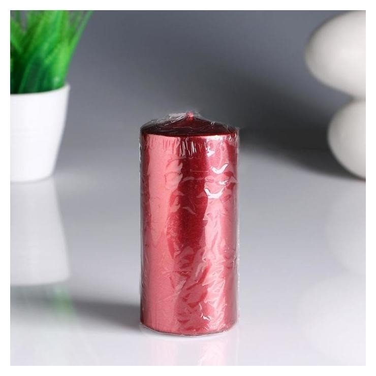 Свеча-цилиндр парафиновая лакированная Красный металлик 5,6x12 см