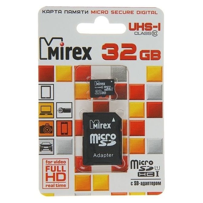 Карта памяти Mirex Microsd, 32 Гб, Sdhc, Uhs-i, класс 10, с адаптером SD