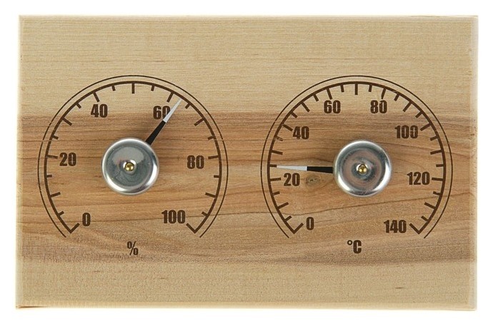 Деревянный термометр + гигрометр Станция банная открытая бытовая, прямоугольная