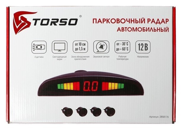Парковочная система Torso, 4 датчика, Led-экран, 12 В, датчик чёрный