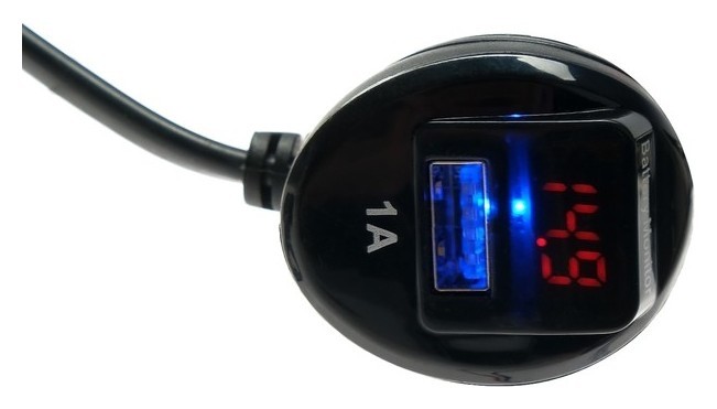 Разветвитель прикуривателя с вольтметром, 2 гнезда, 1 USB 1 А, провод 70 см