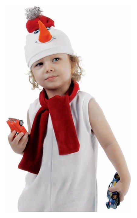 Набор Снеговик в красной шапке шапка, шарф размер 51-55, велюр