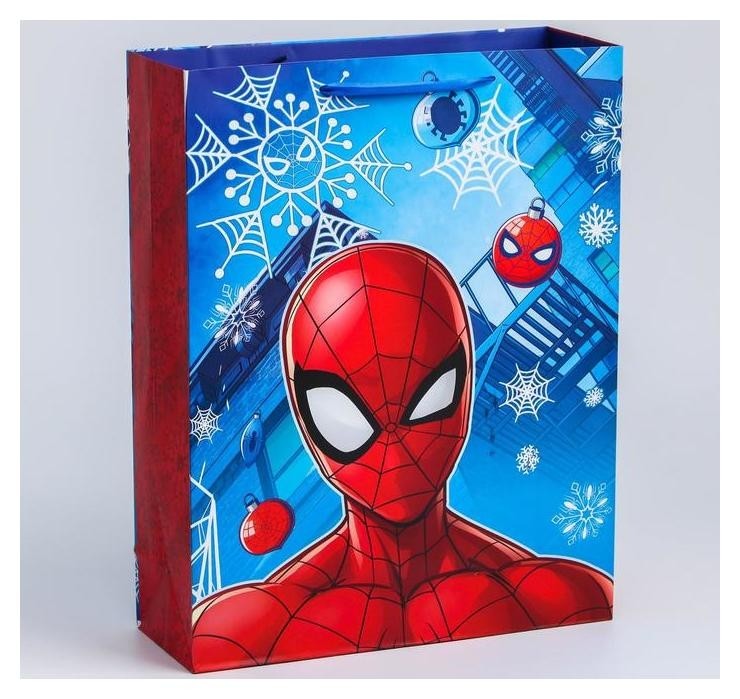 Пакет вертикальный подарочный С новым годом Человек-паук ламинированный