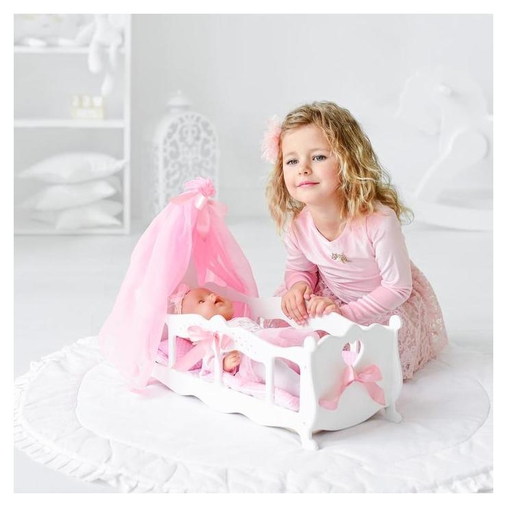 Кроватка для кукол с постельным бельем и балдахином, коллекция Diamond Princess белый