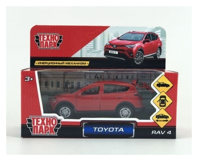 Машина металлическая Toyota RAV 4, 12 см, открывающиеся двери, инерционная, цвет красный