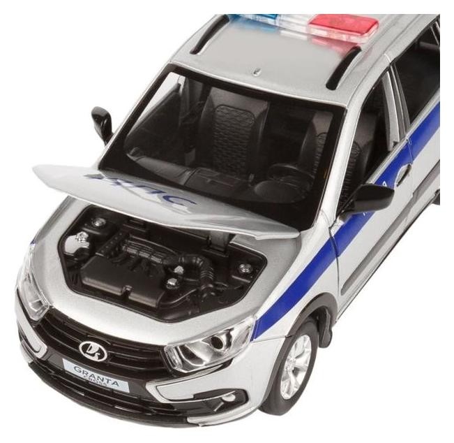 Машина металлическая Lada полиция 1:24, цвет серебряный, открываются двери, капот и багажник, световые и звуковые эффекты