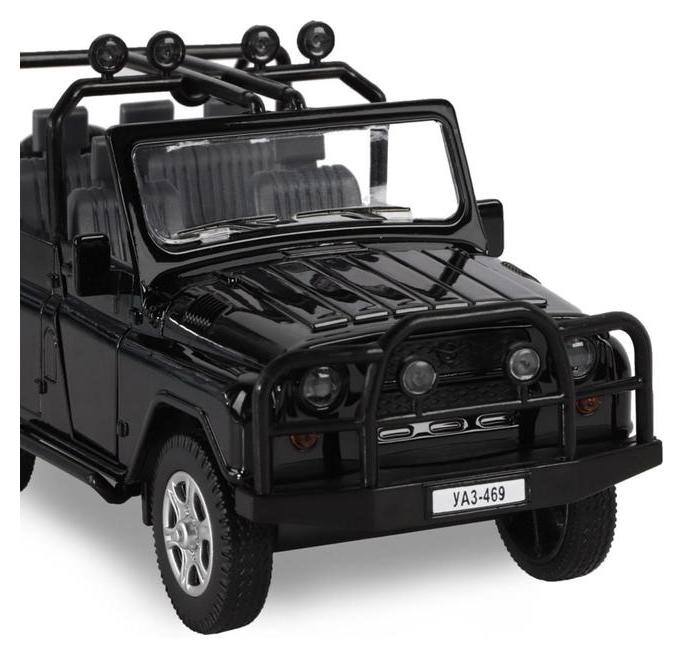 Машина метал Уаз-469 1:24 инерция, цвет чёрный, открываются двери, капот и багажник, световые и звуковые эффекты