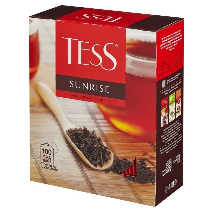 Чай в пакетиках купить в москве. Чай Тесс Санрайз 100 пакетиков. Тесс Sunrise черный 100 пакетиков. Чёрный чай Тесс 100 пакетиков Sunrise. Чай черный Tess Sunrise 25 пак.