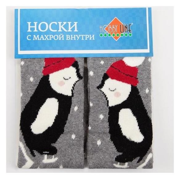 Носки женские махровые пингвины цвет серый, р-р 23-25 (Р-р обуви 36-40)