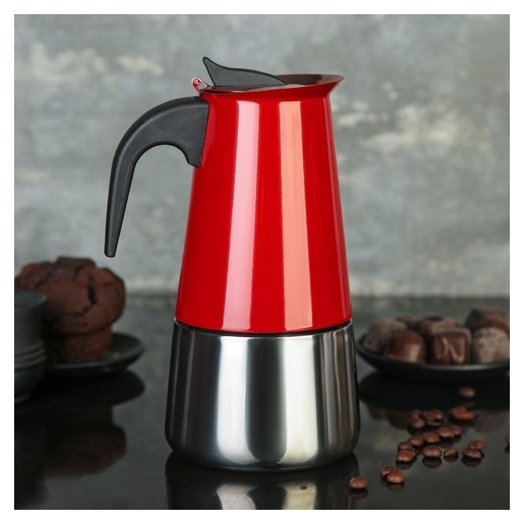 Кофеварка гейзерная «Итальяно», на 6 чашек, цвет красный